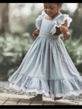 WDW Well Dressed Wolf Opal grey Naomi Maxi Dress Size 6 Years Ruffled Lace NWOT